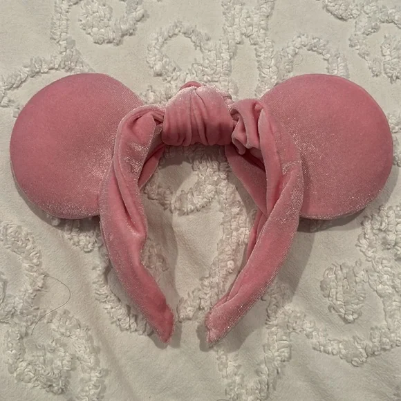 Light Pink Velvet Top Knot Mickey Ear Headband - Picture 3 of 3